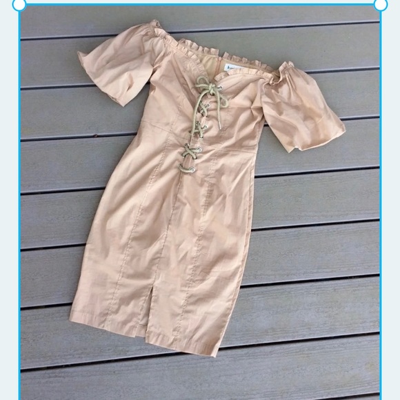 Boutique Dress Off Shoulder Khaki NWT Womens Small - Picture 12 of 12